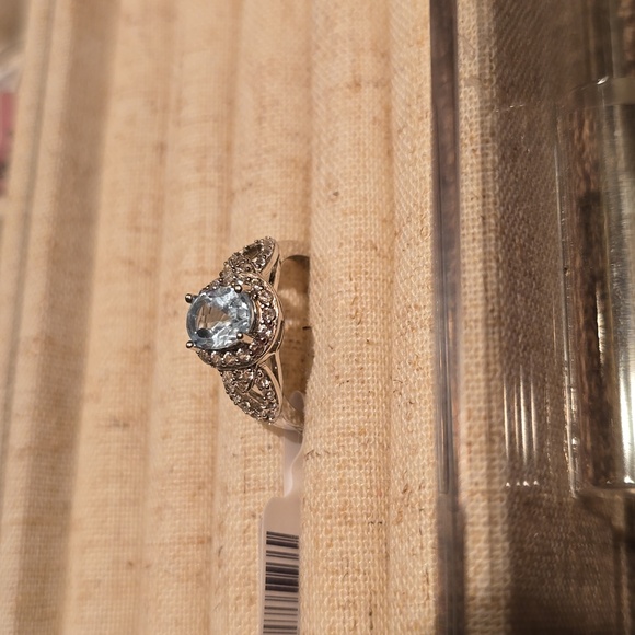 GENUINE BLUE TOPAZ LAB CREATED  WHITE SAPPHIRE STERLING SILVER RING SIZE 7 - Picture 1 of 16